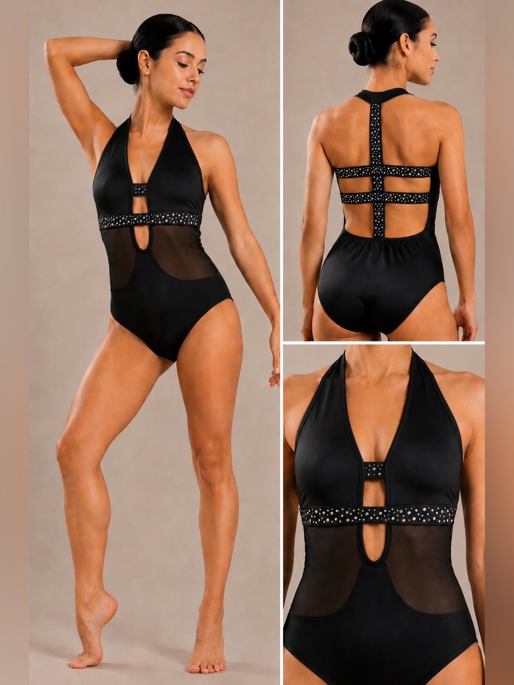 AA dance contemporary sexy solo custom black illusion rhinestone mature XSA